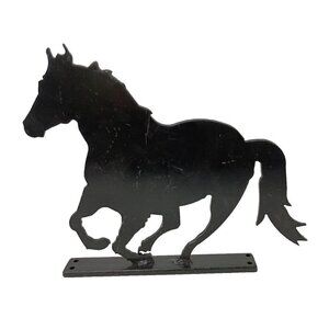 Vintage Metal Black Horse Silhouette With Rail Figurine Hand Painted Decorative